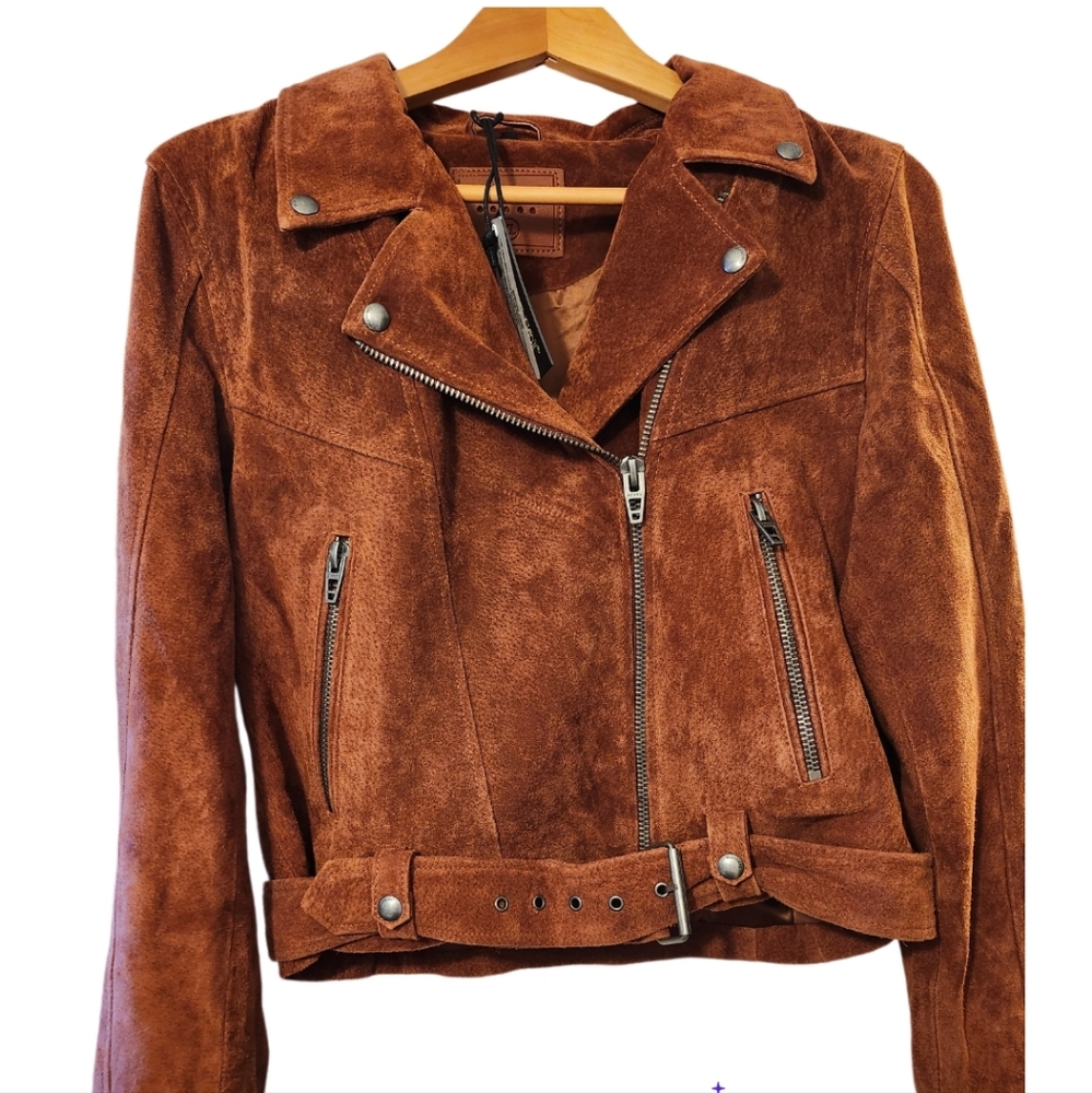 NWT BLANK NYC RUST BURNT ORANGE SUEDE MOTO JACKET L - Picture 7 of 8